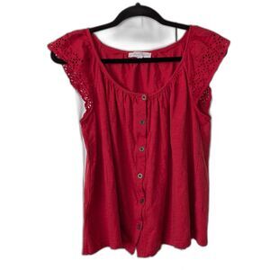 Jane + Delancey Ruffle Flutter Sleeve Eyelet Top Blouse Spring Cotton Drapey